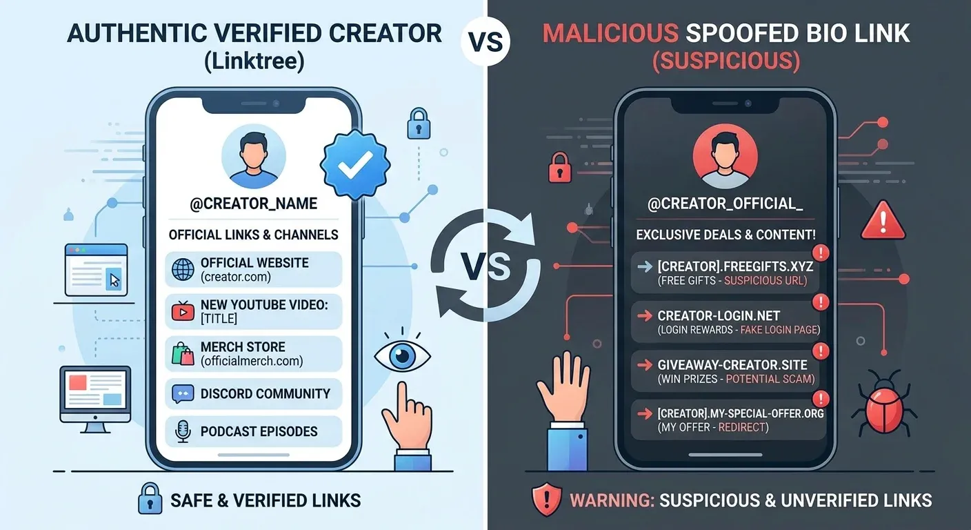 How to distinguish between official and fake bio link aggregator pages